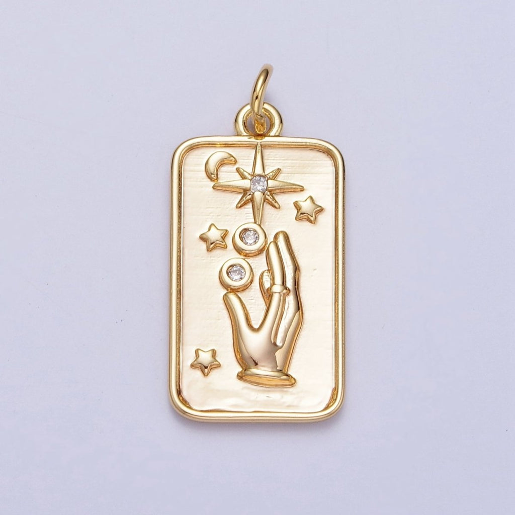 16K Gold plated Celestial Hands Reach The Stars Tarot CZ Tag Charm | A-715 - DLUXCA