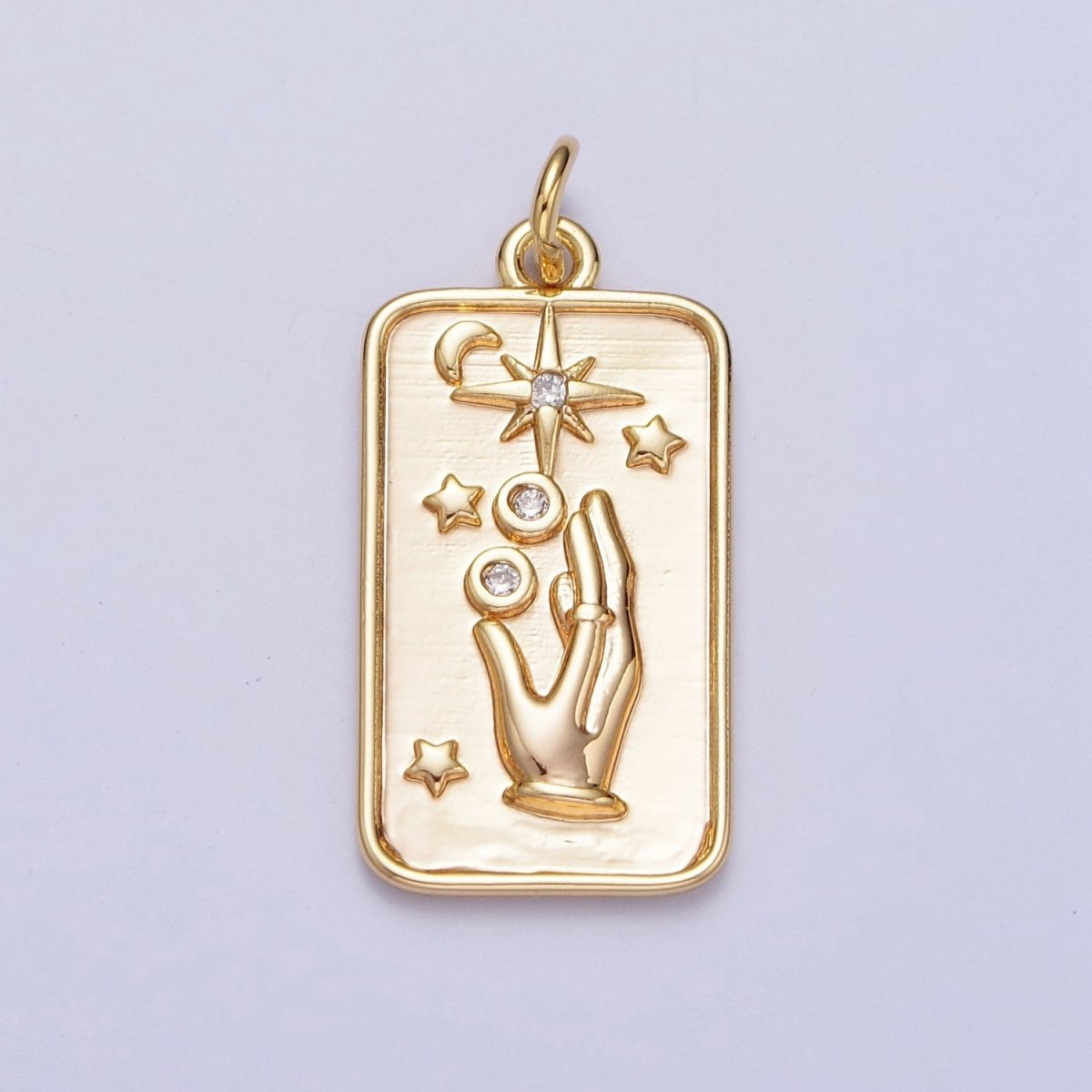 16K Gold plated Celestial Hands Reach The Stars Tarot CZ Tag Charm | A-715 - DLUXCA