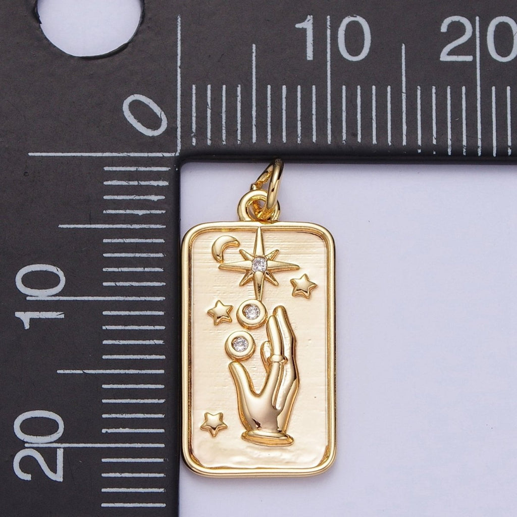 16K Gold plated Celestial Hands Reach The Stars Tarot CZ Tag Charm | A-715 - DLUXCA