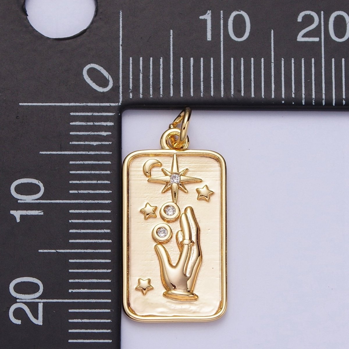 16K Gold plated Celestial Hands Reach The Stars Tarot CZ Tag Charm | A-715 - DLUXCA