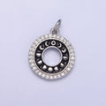 16K Gold plated Celestial Lunar Moon Phases Black Enamel Micro Paved CZ Open Round Charm in Gold & Silver | AC1264 AC1265 - DLUXCA