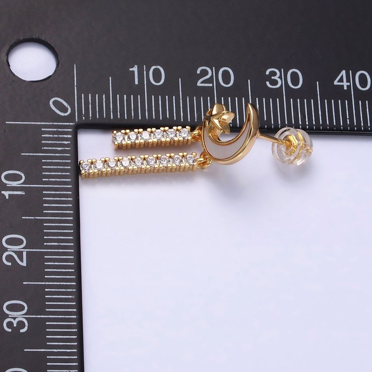 16K Gold plated Celestial Moon Star Shell Pearl Double Bar Drop Stud Earrings in Gold & Silver | AD1080 AD1081