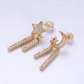 16K Gold plated Celestial Moon Star Shell Pearl Double Bar Drop Stud Earrings in Gold & Silver | AD1080 AD1081