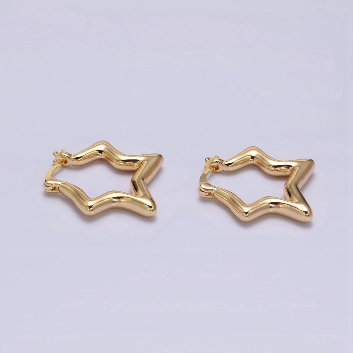 16K Gold plated Celestial Star Abstract Band French Lock Latch Hoop Earrings | AE088 - DLUXCA