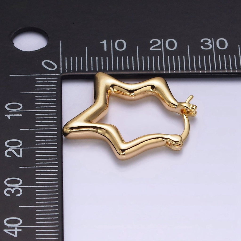 16K Gold plated Celestial Star Abstract Band French Lock Latch Hoop Earrings | AE088 - DLUXCA