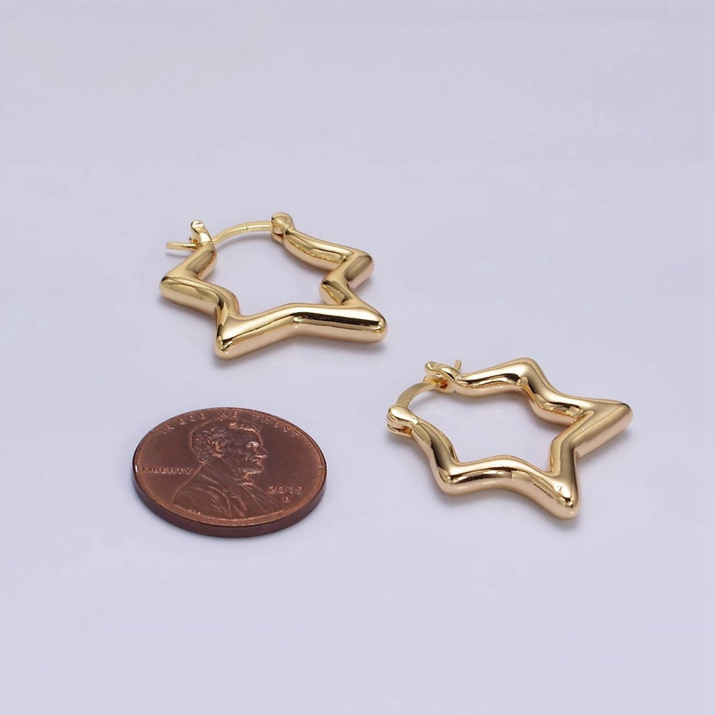 16K Gold plated Celestial Star Abstract Band French Lock Latch Hoop Earrings | AE088 - DLUXCA