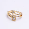 16K Gold plated Celestial Star Clear CZ Triple Band Adjustable Ring | O-834 - DLUXCA