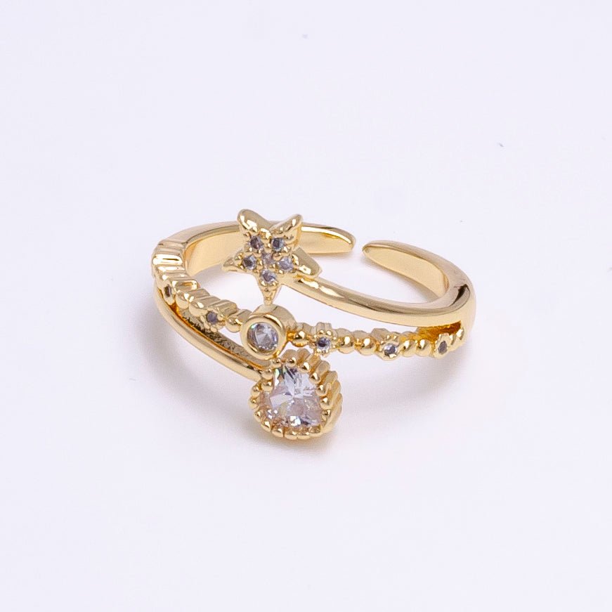 16K Gold plated Celestial Star Clear CZ Triple Band Adjustable Ring | O-834 - DLUXCA