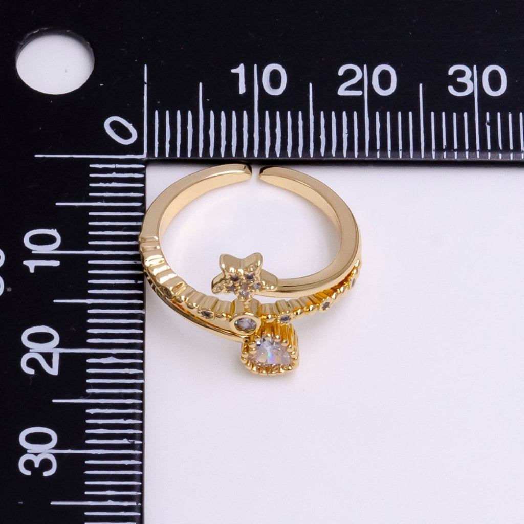 16K Gold plated Celestial Star Clear CZ Triple Band Adjustable Ring | O-834 - DLUXCA