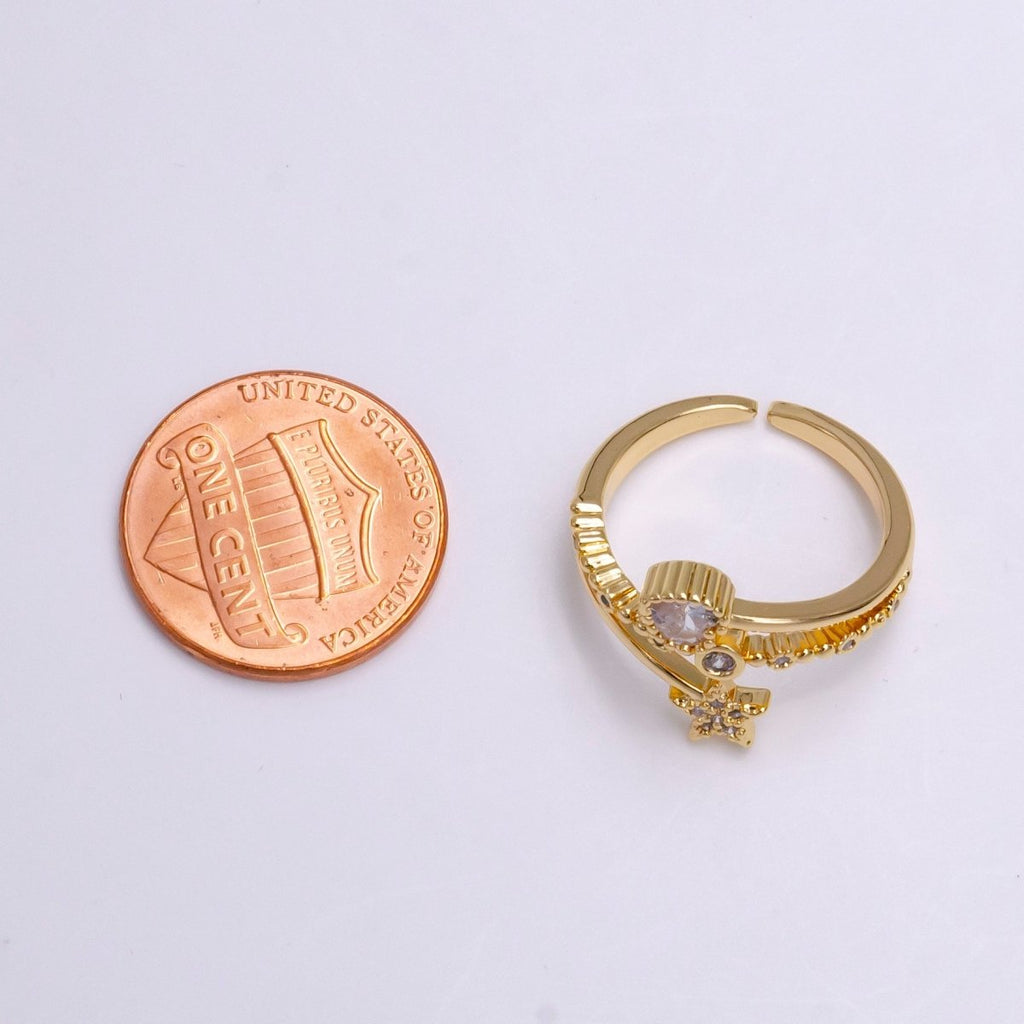 16K Gold plated Celestial Star Clear CZ Triple Band Adjustable Ring | O-834 - DLUXCA