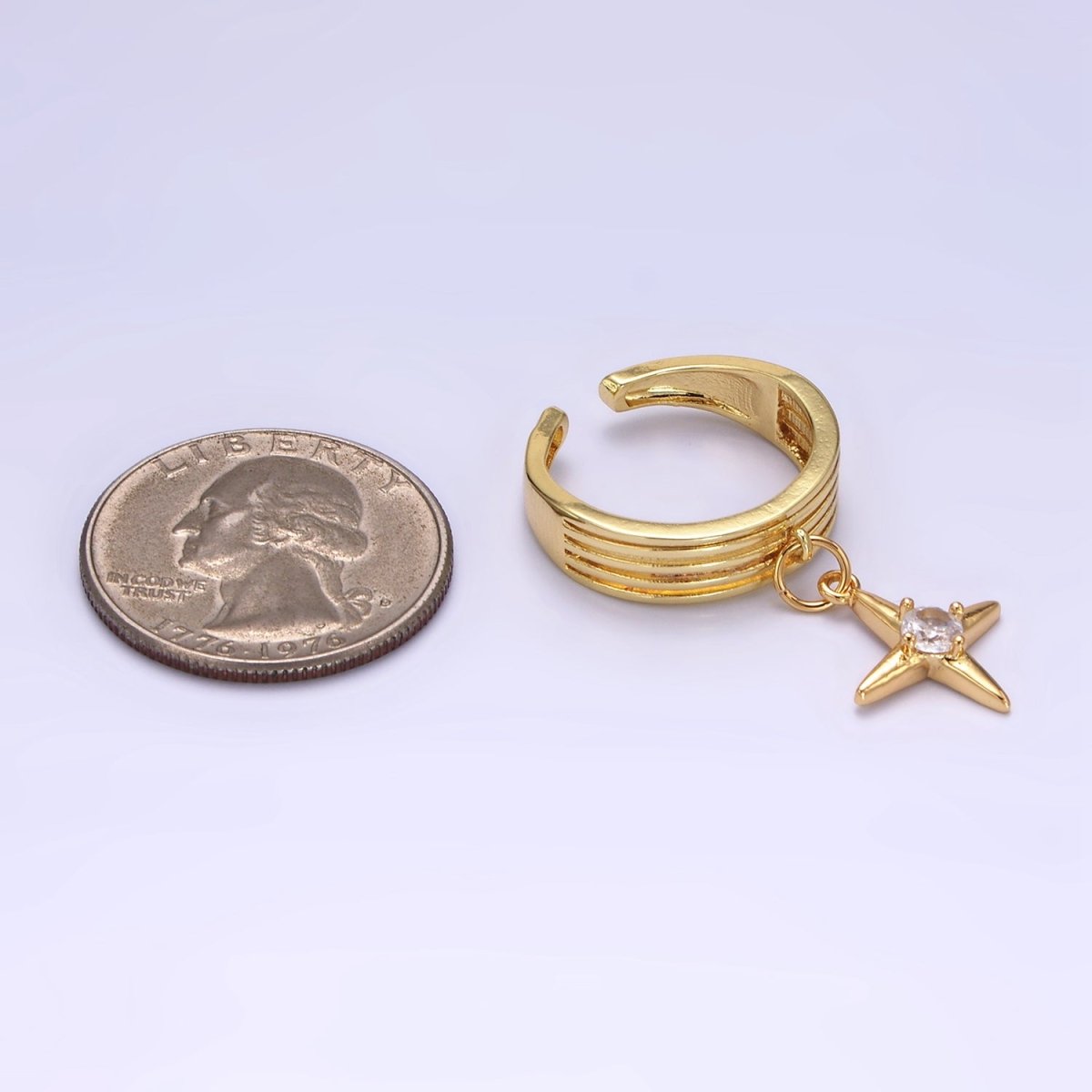 16K Gold plated Celestial Star CZ Drop Multiple Band Ring | O1388 - DLUXCA