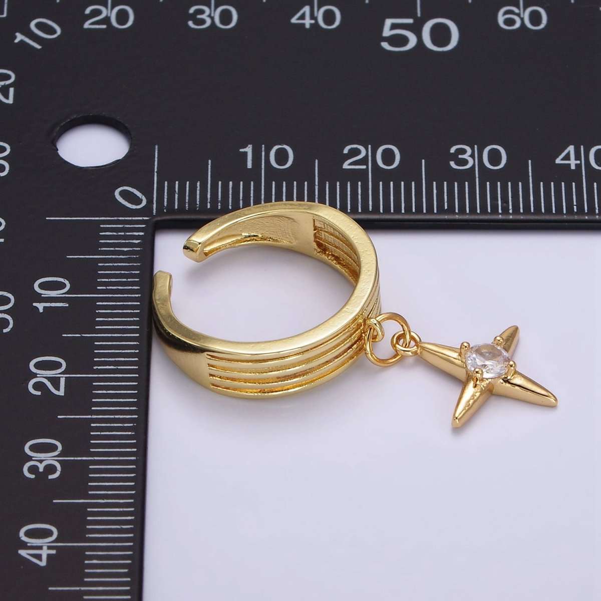 16K Gold plated Celestial Star CZ Drop Multiple Band Ring | O1388 - DLUXCA