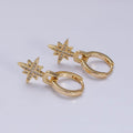 16K Gold plated Celestial Star Micro Paved Drop Huggie Earrings in Gold & Silver | AD1263 AD1264 - DLUXCA