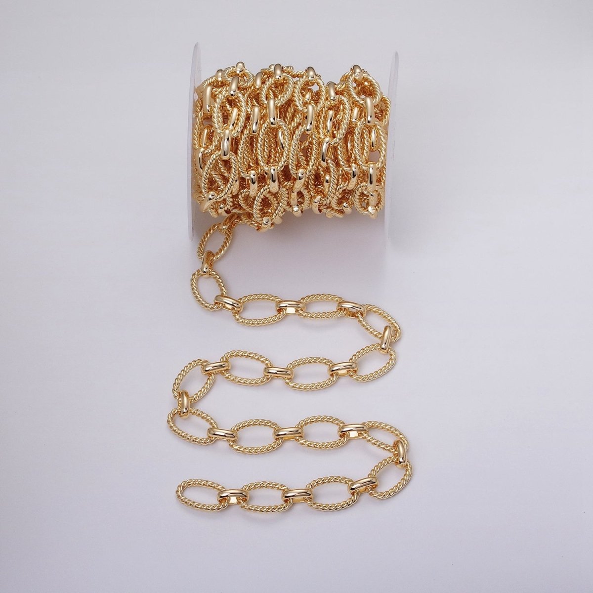 16k Gold plated Chain by Yard Rope Oval Cable Chain Unfinished Chain Wholesale Chunky Chain Large Oval Link Chain | ROLL-1319 ROLL-1320 Clearance Pricing - DLUXCA