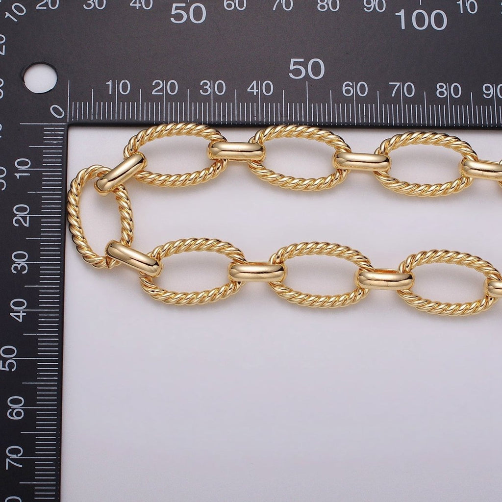 16k Gold plated Chain by Yard Rope Oval Cable Chain Unfinished Chain Wholesale Chunky Chain Large Oval Link Chain | ROLL-1319 ROLL-1320 Clearance Pricing - DLUXCA