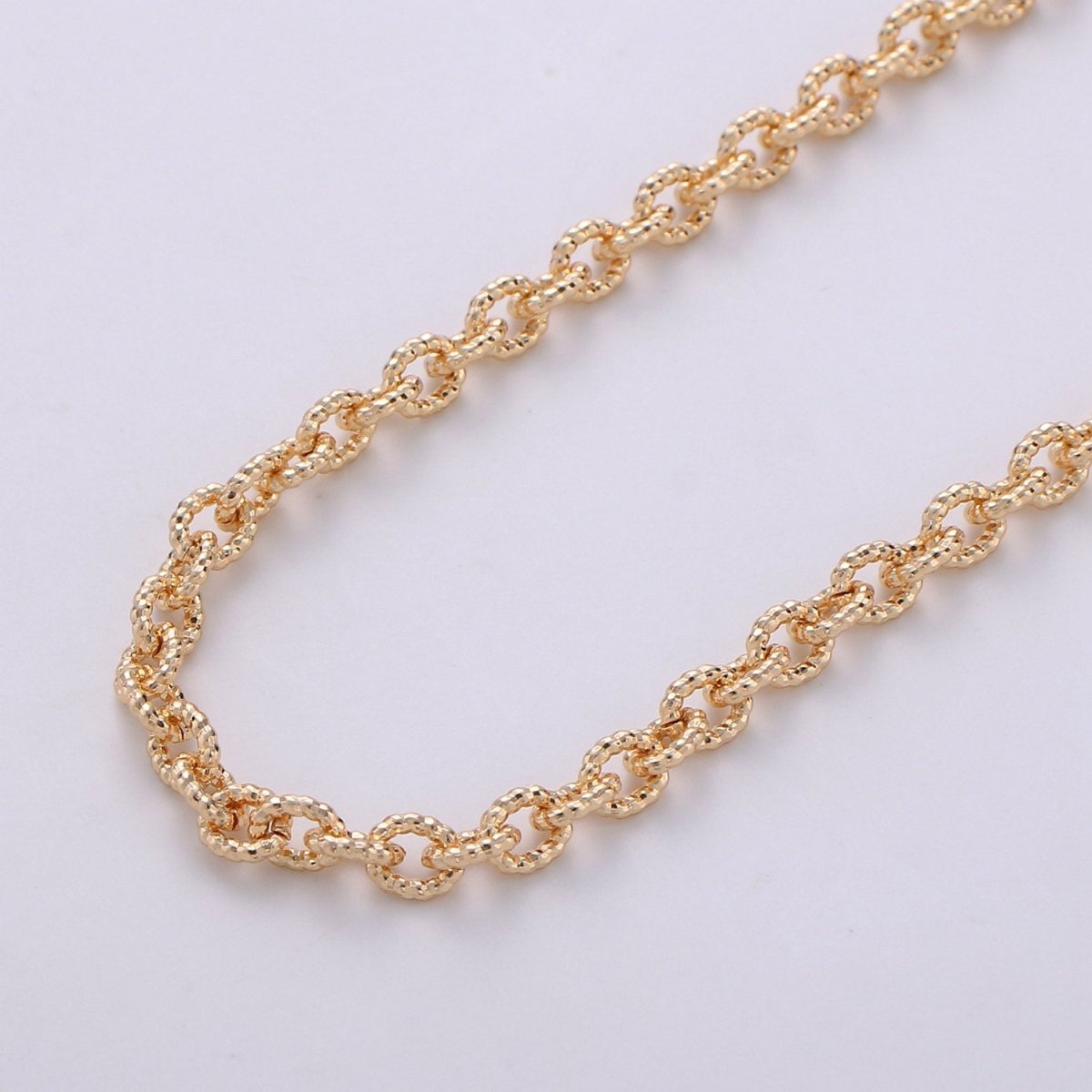 16K Gold plated Chain, Textured Cable Unique Rolo Chain, 6mm Unfinished Chain by Yard | ROLL-268 Clearance Pricing - DLUXCA