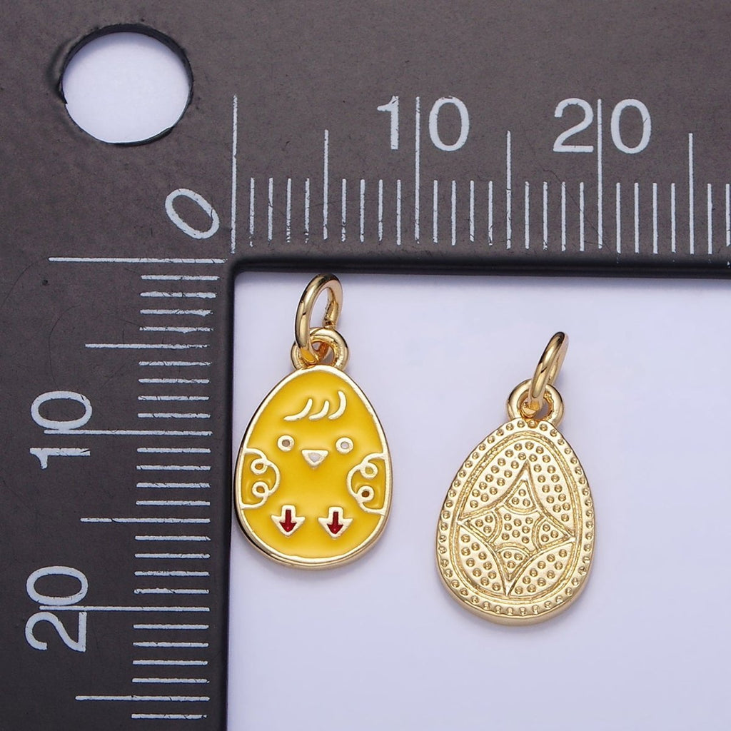 16K Gold plated Chicken Yellow Enamel Easter Egg Charm | C117 - DLUXCA