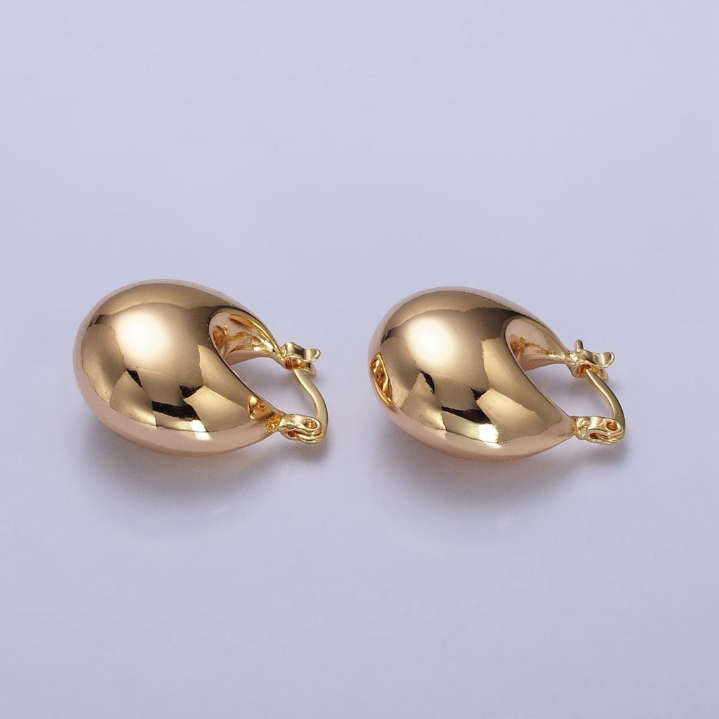 16K Gold plated Chubby Dome Latch Hoop Earrings in Gold & Silver | AB555 AB556 - DLUXCA