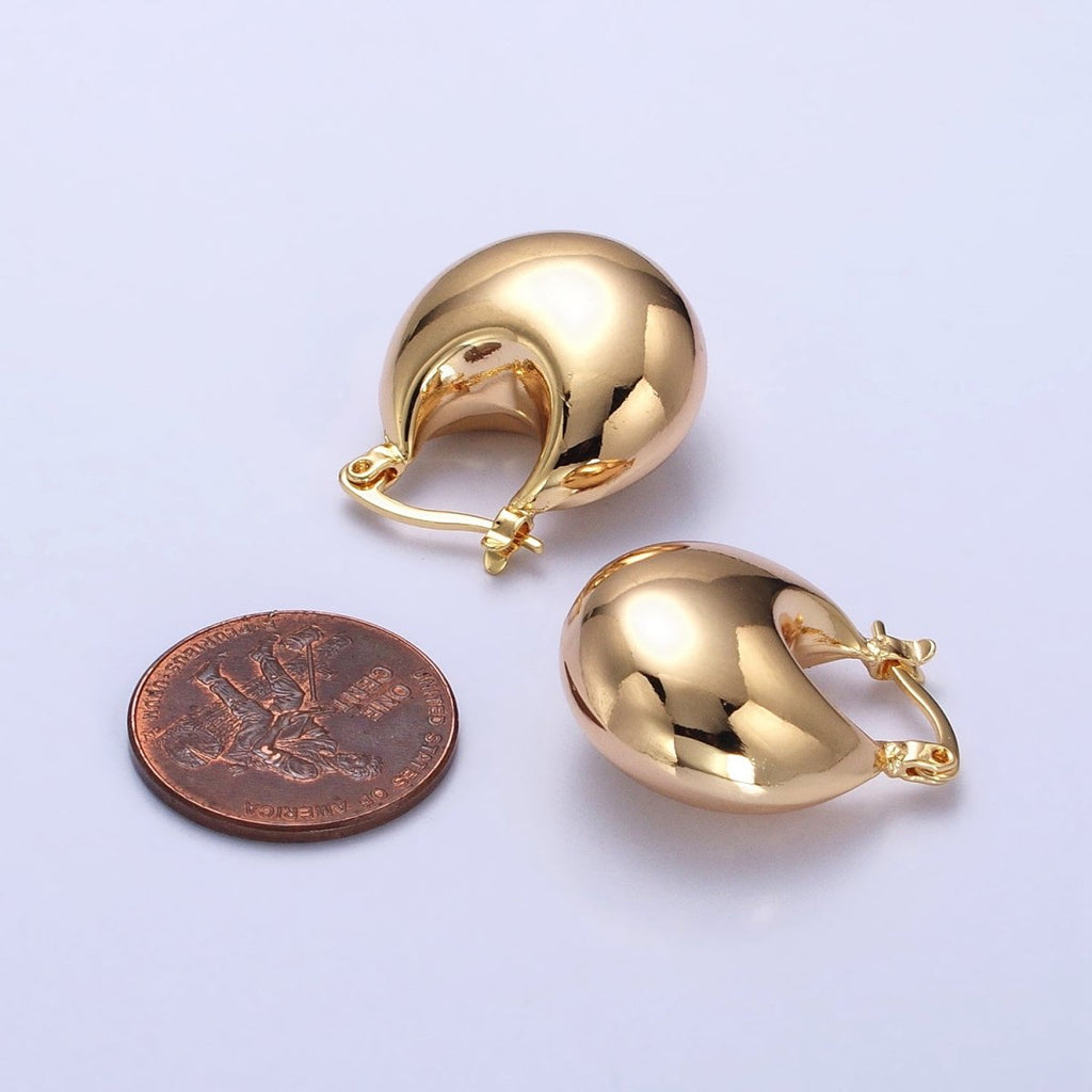 16K Gold plated Chubby Dome Latch Hoop Earrings in Gold & Silver | AB555 AB556 - DLUXCA
