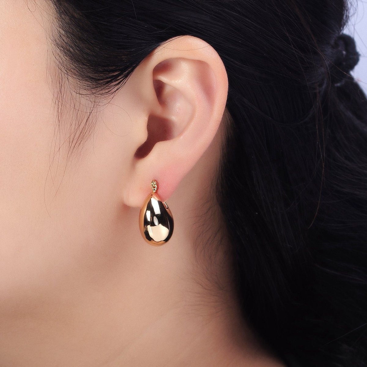 16K Gold plated Chubby Dome Latch Hoop Earrings in Gold & Silver | AB555 AB556 - DLUXCA