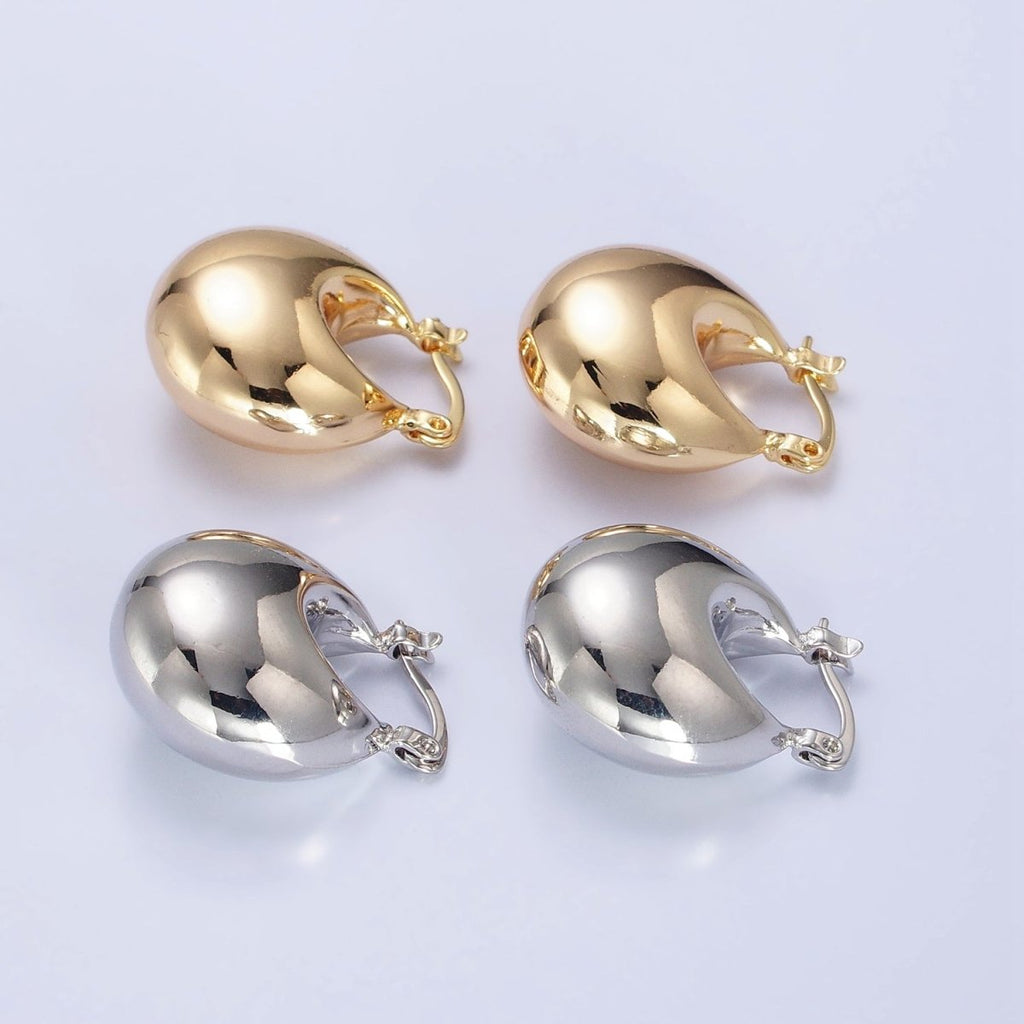 16K Gold plated Chubby Dome Latch Hoop Earrings in Gold & Silver | AB555 AB556 - DLUXCA
