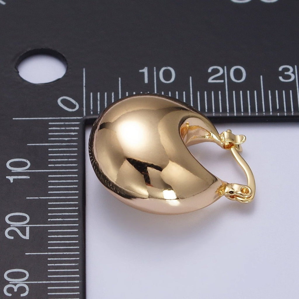 16K Gold plated Chubby Dome Latch Hoop Earrings in Gold & Silver | AB555 AB556 - DLUXCA