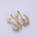 16K Gold plated Clawed Iridescent Pearl Double Micro Paved CZ Band Stud Earrings in Gold & Silver | AD972 AD973