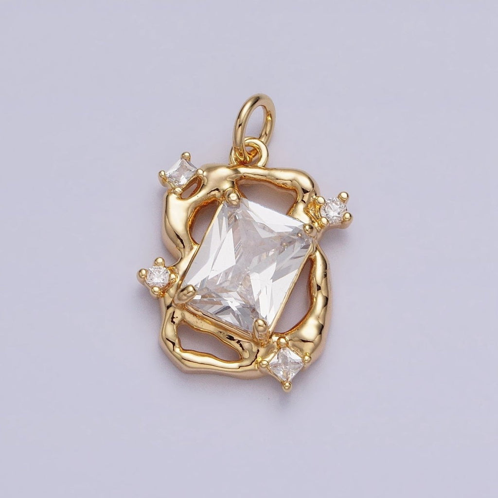 16K Gold plated Clear Baguette CZ Hammered Abstract Open Charm in Gold & Silver | AC956 AC957