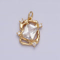16K Gold plated Clear Baguette CZ Hammered Abstract Open Charm in Gold & Silver | AC956 AC957
