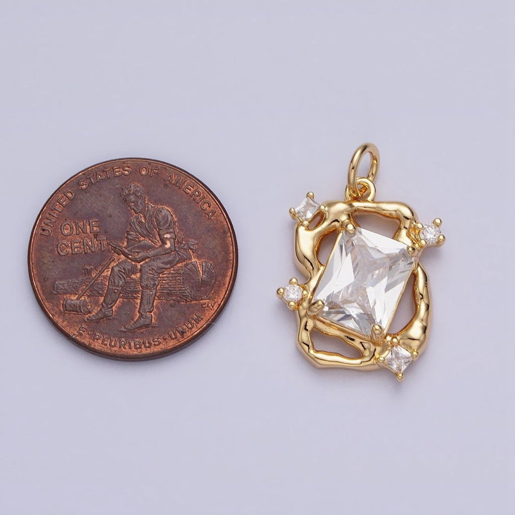 16K Gold plated Clear Baguette CZ Hammered Abstract Open Charm in Gold & Silver | AC956 AC957