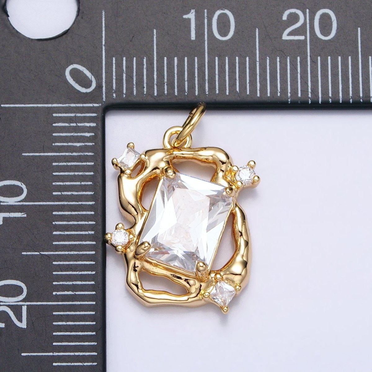 16K Gold plated Clear Baguette CZ Hammered Abstract Open Charm in Gold & Silver | AC956 AC957