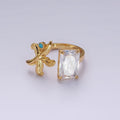 16K Gold plated Clear Baguette CZ Turquoise Starfish Open Claw Ring | O1058 - DLUXCA