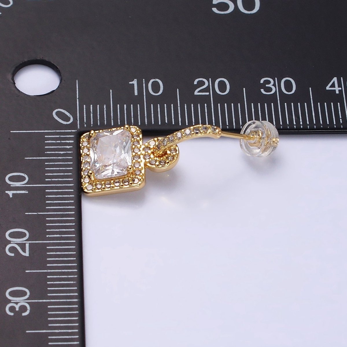 16K Gold plated Clear Baguette Drop Micro Paved C-Shaped Hoop Earrings in Gold & Silver | AD1088 AD1089