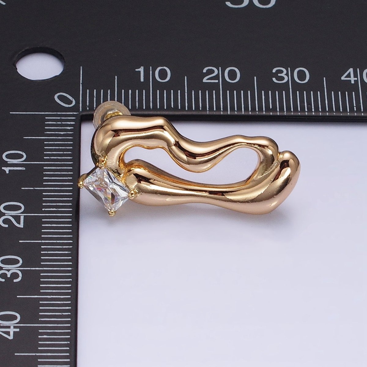 16K Gold plated Clear Baguette Geometric Abstract Open Oblong Stud Earrings | AD1149 AD1150