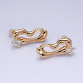 16K Gold plated Clear Baguette Geometric Abstract Open Oblong Stud Earrings | AD1149 AD1150