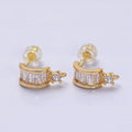 16K Gold plated Clear Baguette Lined CZ Drop Open Loop C-Shaped Hoop Earrings in Gold & Silver | Z-409 Z-410 - DLUXCA