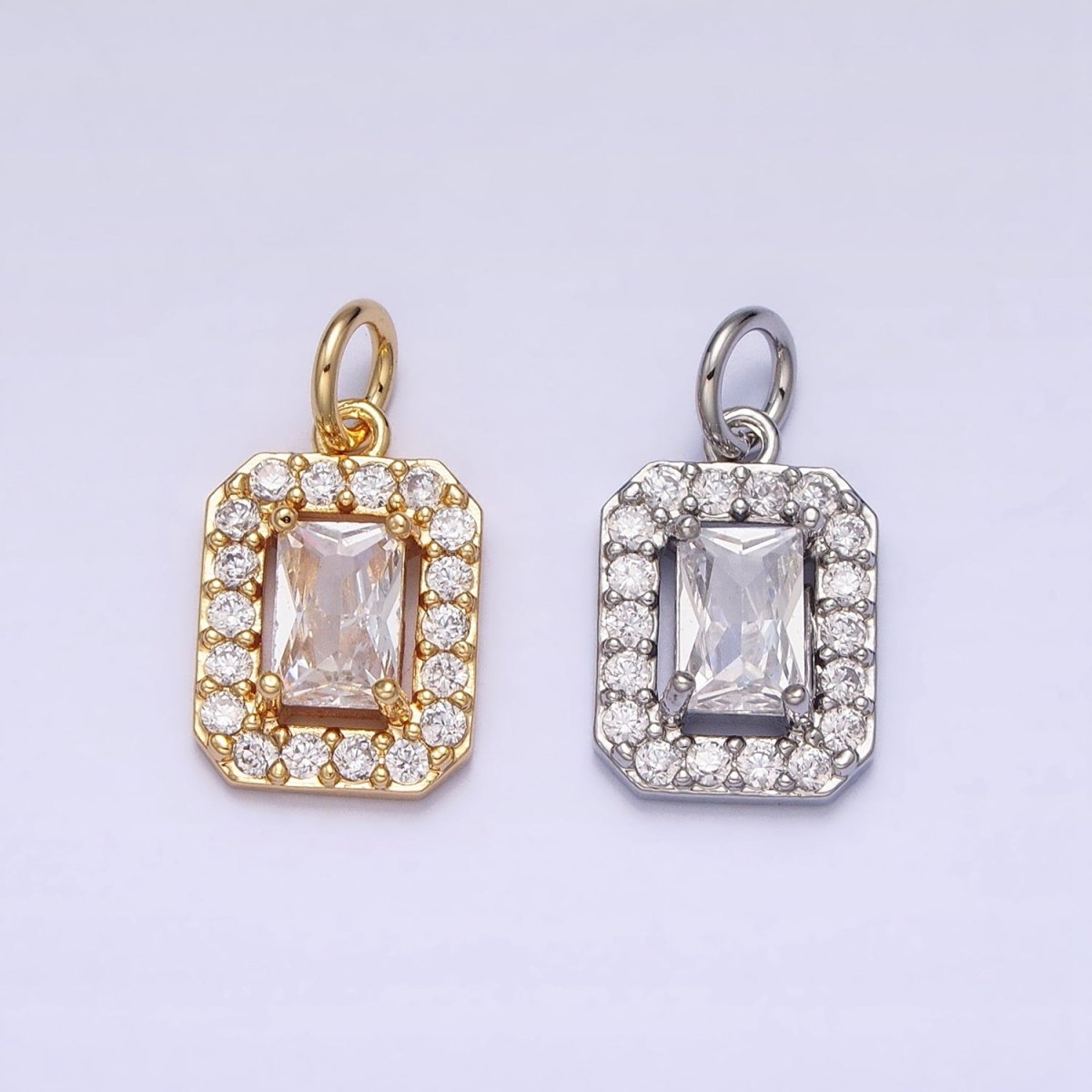16K Gold plated Clear Baguette Micro Paved CZ Add-On Charm in Gold & Silver | AC1191 AC1192