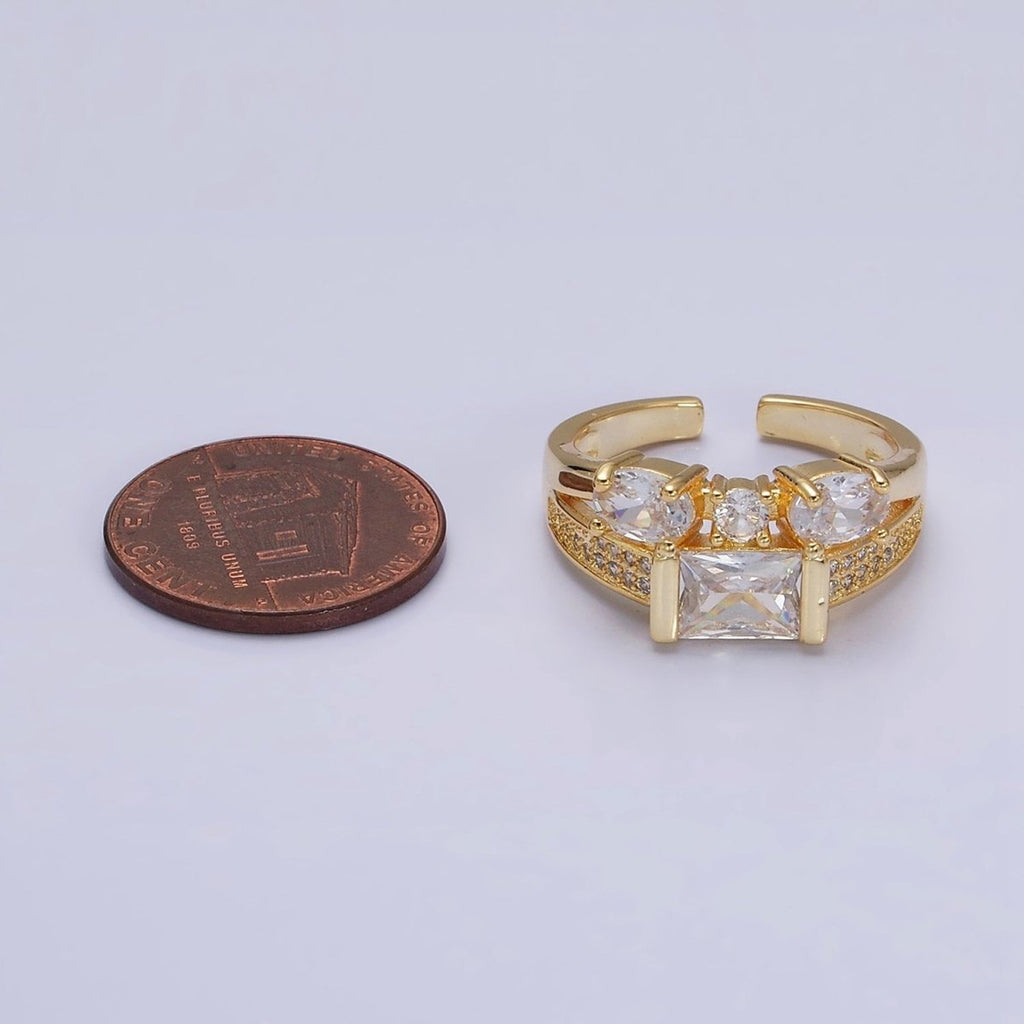 16K Gold plated Clear Baguette Oval Micro Paved Double Band Ring in Gold & Silver | O-1611 O-1612