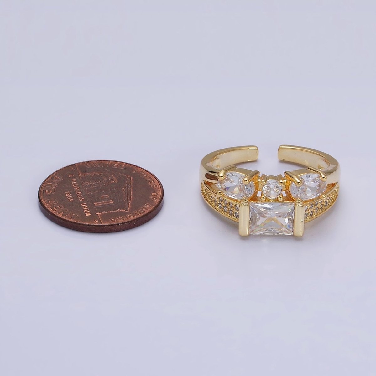 16K Gold plated Clear Baguette Oval Micro Paved Double Band Ring in Gold & Silver | O-1611 O-1612