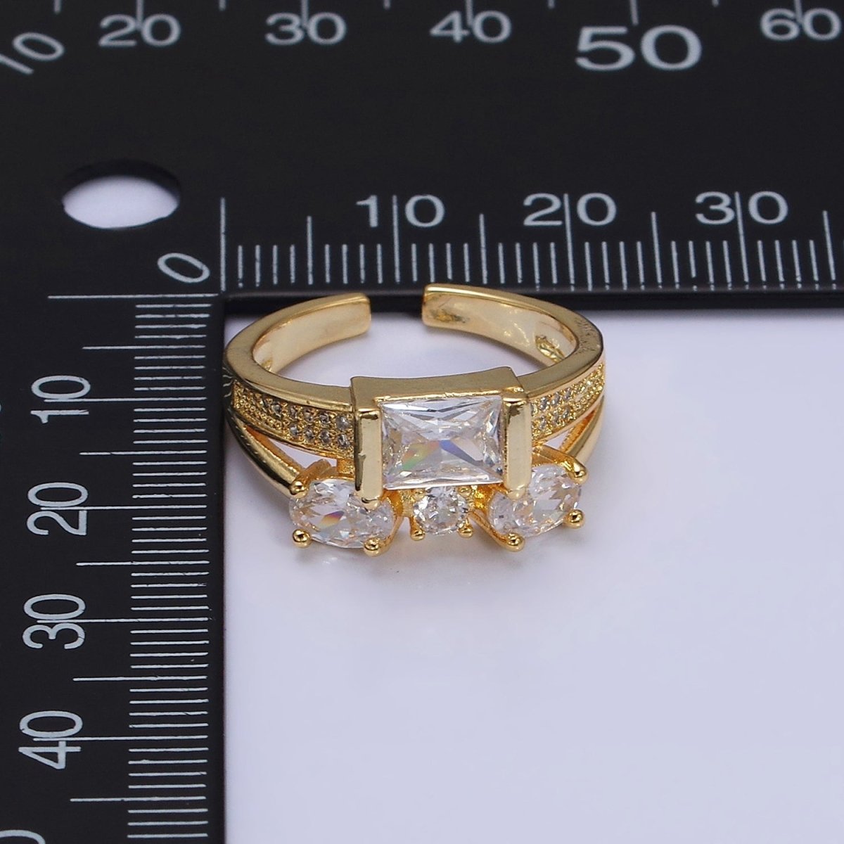 16K Gold plated Clear Baguette Oval Micro Paved Double Band Ring in Gold & Silver | O-1611 O-1612