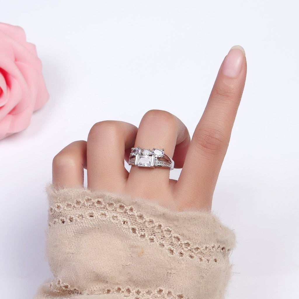 16K Gold plated Clear Baguette Oval Micro Paved Double Band Ring in Gold & Silver | O-1611 O-1612