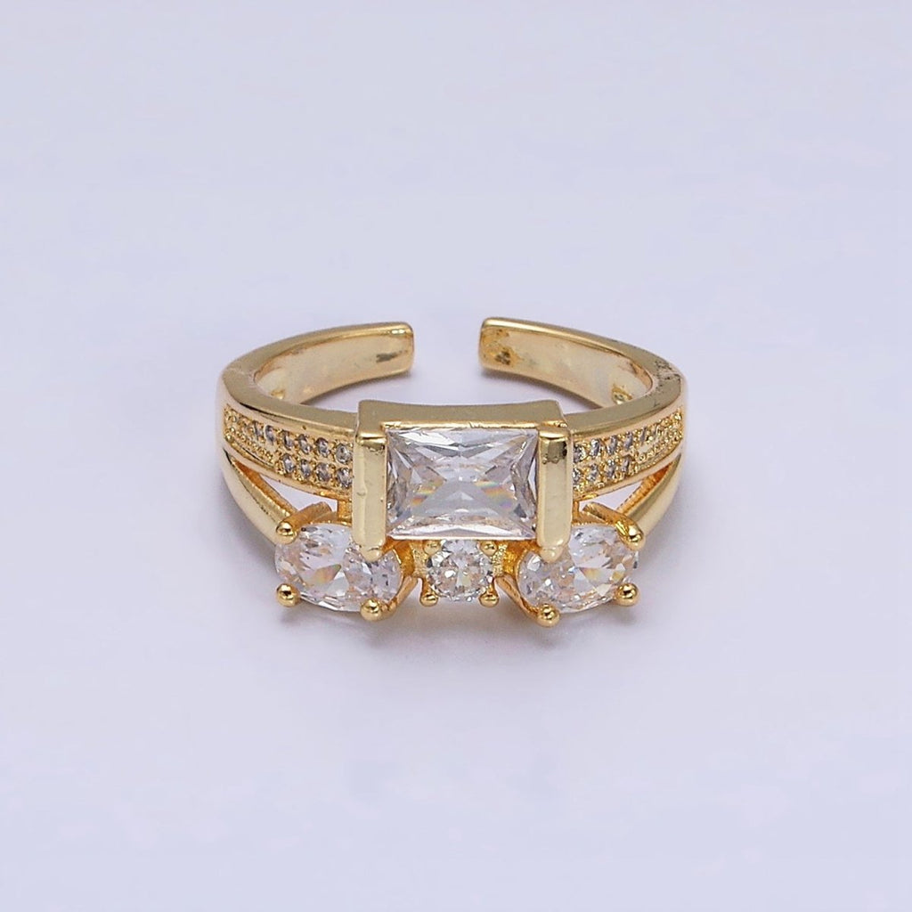 16K Gold plated Clear Baguette Oval Micro Paved Double Band Ring in Gold & Silver | O-1611 O-1612