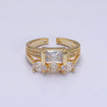 16K Gold plated Clear Baguette Oval Micro Paved Double Band Ring in Gold & Silver | O-1611 O-1612