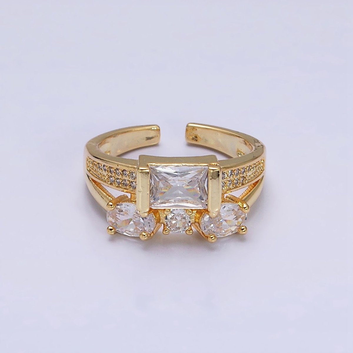 16K Gold plated Clear Baguette Oval Micro Paved Double Band Ring in Gold & Silver | O-1611 O-1612