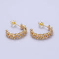 16K Gold plated Clear Baguette Zig-Zag Lined 20mm C-Shaped Hoop Earrings in Gold & Silver | AB508 AB514