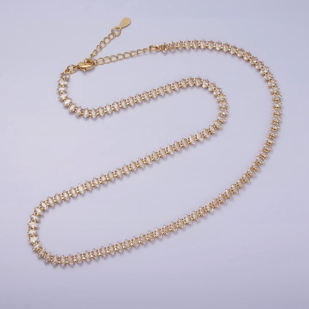16K Gold plated Clear, Black, Checkered 5mm Marquise CZ 17 Inch Tennis Chain Necklace | WA-1767 - WA-1769 Clearance Pricing - DLUXCA