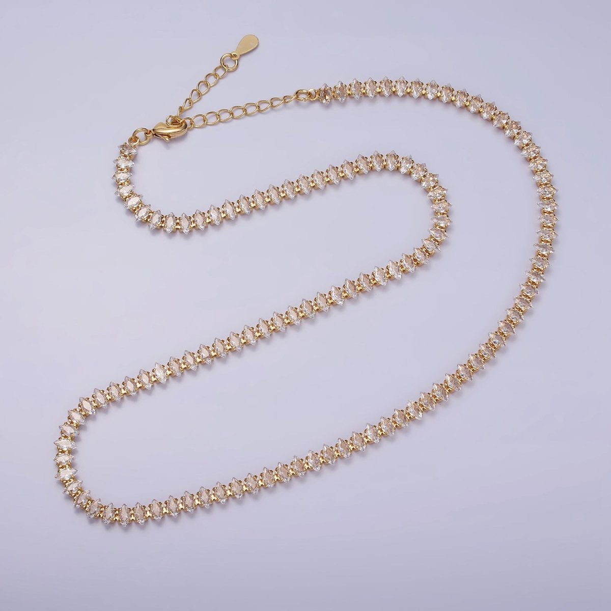 16K Gold plated Clear, Black, Checkered 5mm Marquise CZ 17 Inch Tennis Chain Necklace | WA-1767 - WA-1769 Clearance Pricing - DLUXCA