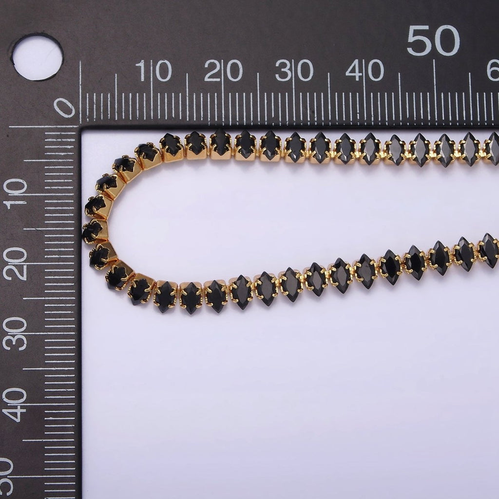 16K Gold plated Clear, Black, Checkered 5mm Marquise CZ 17 Inch Tennis Chain Necklace | WA-1767 - WA-1769 Clearance Pricing - DLUXCA