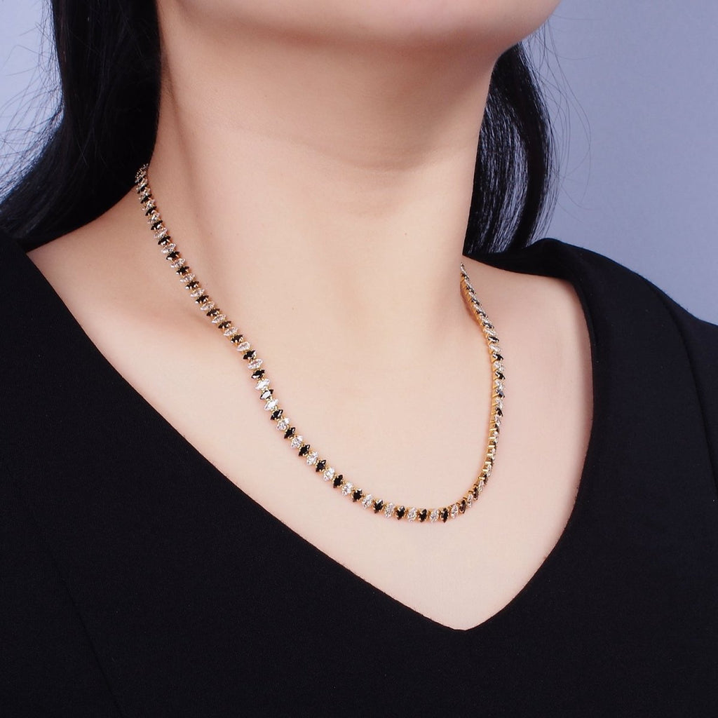16K Gold plated Clear, Black, Checkered 5mm Marquise CZ 17 Inch Tennis Chain Necklace | WA-1767 - WA-1769 Clearance Pricing - DLUXCA