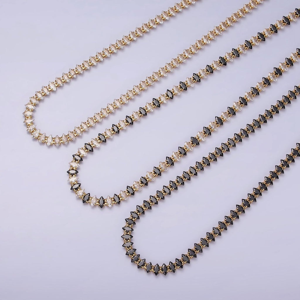 16K Gold plated Clear, Black, Checkered 5mm Marquise CZ 17 Inch Tennis Chain Necklace | WA-1767 - WA-1769 Clearance Pricing - DLUXCA